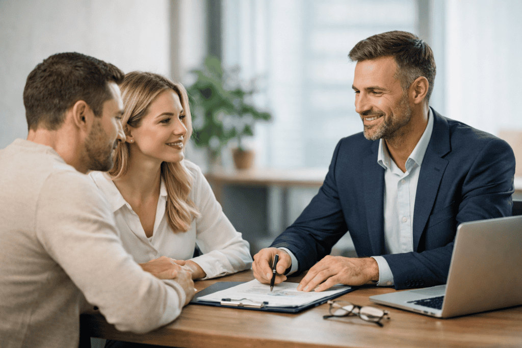 Conseiller en gestion de patrimoine accompagnant un couple dans l’analyse de leur situation financière et de leurs projets